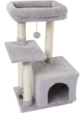 Adorable Cat Tree Condo with Sisal Scratching Posts & Jump Platform - Gray